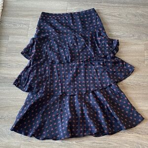 Ann Taylor Navy Blue Floral Midi Skirt